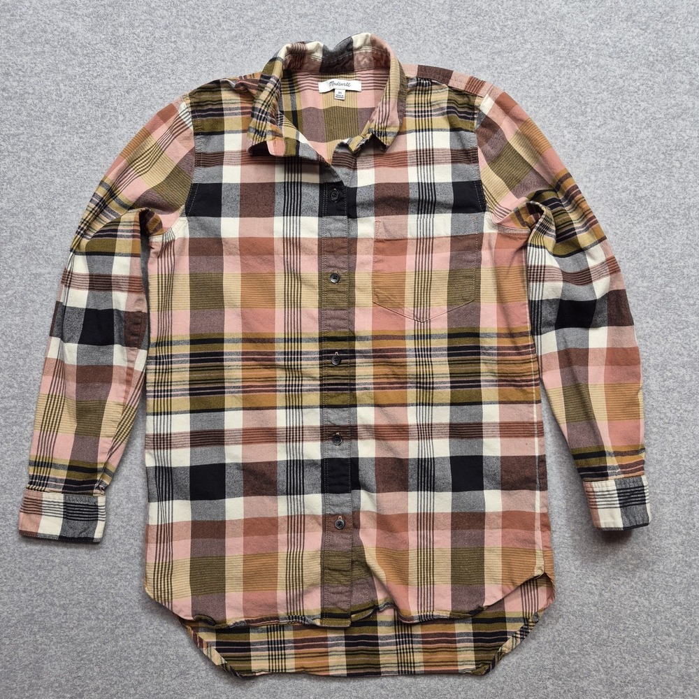 Madewell Orange Plaid Flannel‎ Button Down Shirt Women's XS Ex-Boyfriend Soft